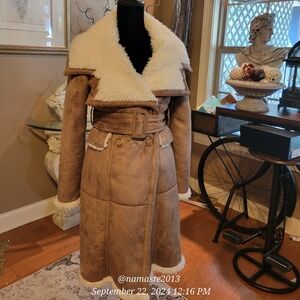 Bebe Micro Fiber Faux Shearling Faux Suede Coat Designer Luxury Lined NWOT #64